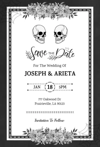 Gothic Skull Artistic Save The Date Wedding Invitation Template