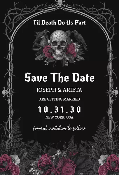 Gothic Skull Floral Halloween Wedding Ceremony Invitation Template