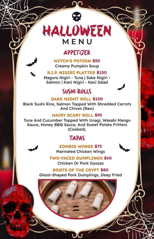 Gothic Skull Motif Halloween Festive Dinner Menu Template