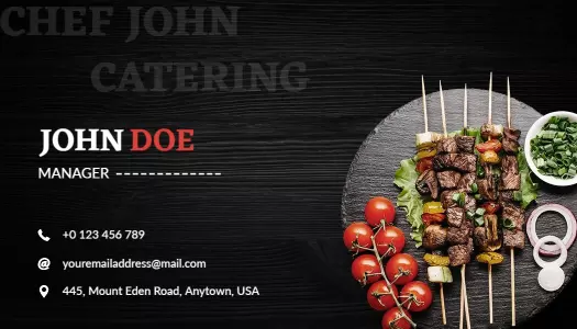 Gourmet Black Catering with Skewers and Vegetables Business Card Template