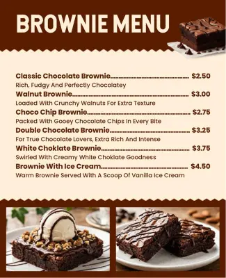 Gourmet Brownie Dessert Menu Flyer Template