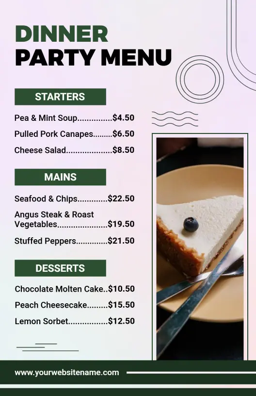 Gourmet Dinner Party Starters and Mains Menu Template
