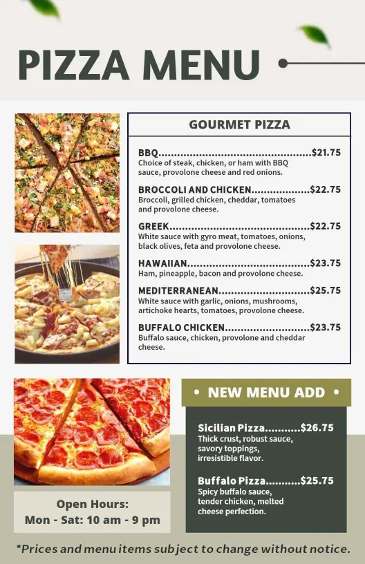 Gourmet Flavors and Unique Toppings for Pizza Menu Template