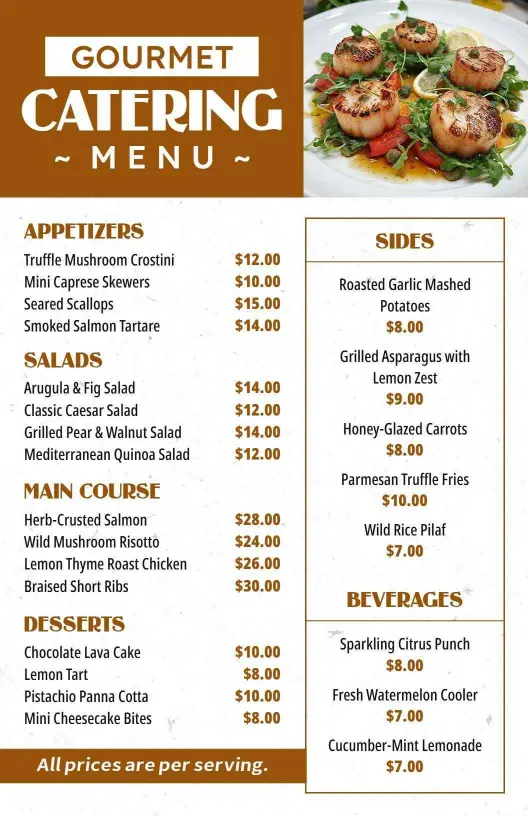 Gourmet Fresh Seafood and Exquisite Dishes Catering Menu Template