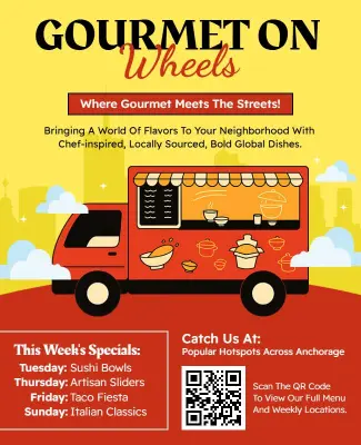 Gourmet on Wheels Food Truck Street Cuisine Flyer Template