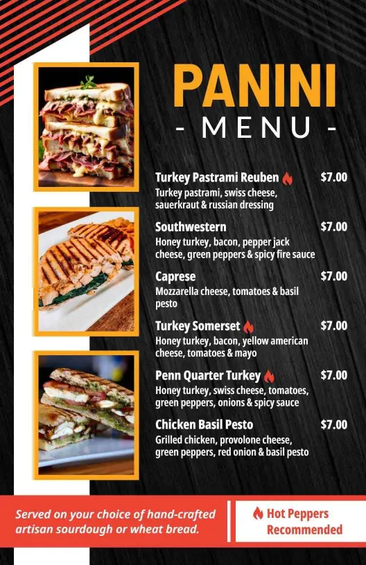 Gourmet Panini Creations with Bold Flavors Menu Template