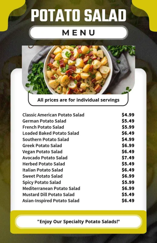 Gourmet Potato Salad Variety Menu Template