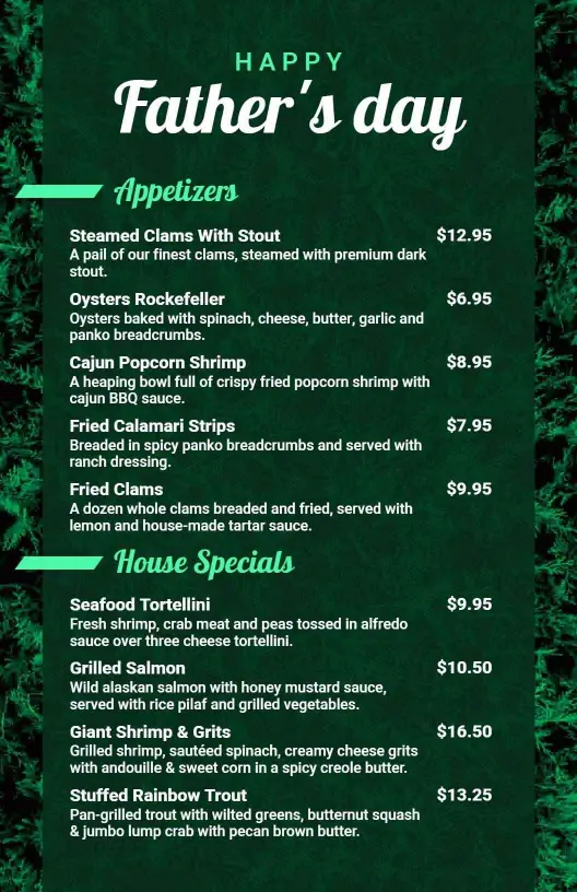 Gourmet Seafood and Savory Delights for Celebratory Father's Day Menu Template