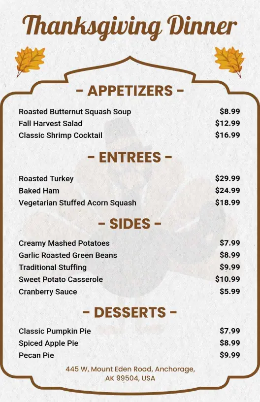 Gourmet Thanksgiving Dinner Menu Template