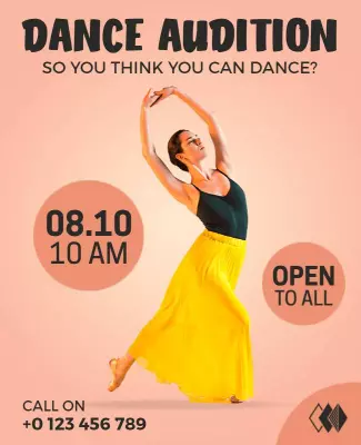 Graceful Dance Audition with Elegant Yellow Skirt Poster Template