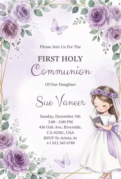 Graceful Floral First Holy Communion Celebration Invitation Template