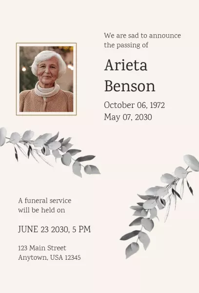 Graceful Memorial Service Tribute Funeral Invitation Template