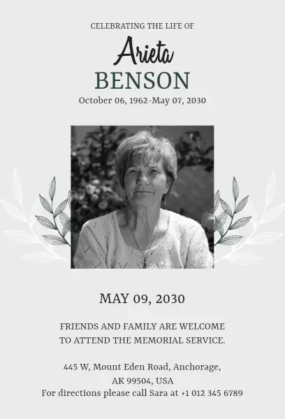 Graceful Tribute Memorial Service Celebration Invitation Template