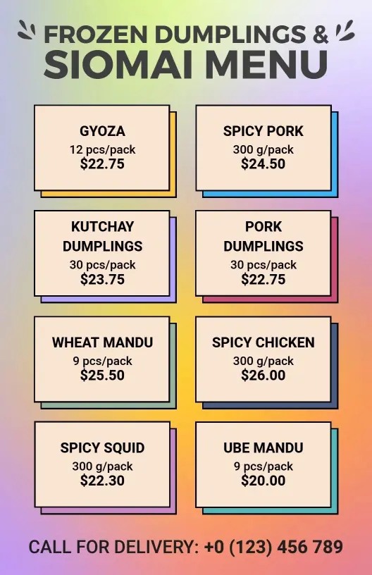 Gradient Style for Siomai and Dumplings Menu Template