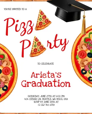 Graduation Celebration Pizza Party Invitation Flyer Template