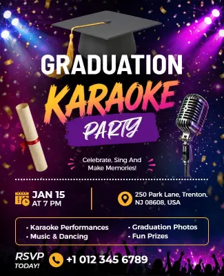 Graduation Karaoke Party Celebration Flyer Template