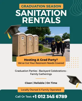 Graduation Sanitation Rental Services Promotional Flyer Template