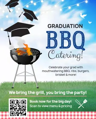 Graduation Themed Outdoor BBQ Catering Service Flyer Template