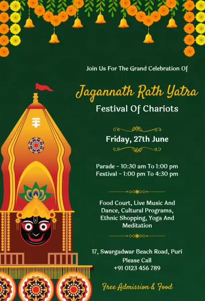 Grand Jagannath Rath Yatra Festival Celebration Invitation Template