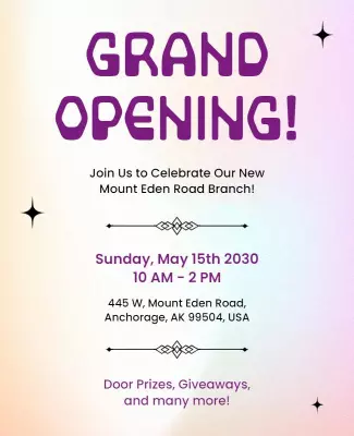 Vibrant Purple Grand Opening Celebration Flyer Template