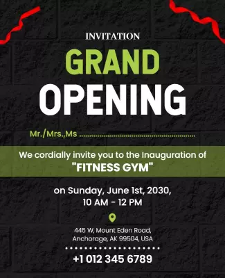 Grand Opening Fitness Gym Invitation Flyer Template