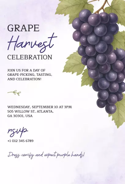 Grape Harvest Festive Tasting Celebration Invitation Template