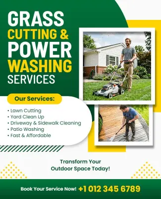 Grass Cutting and Power Washing Services Flyer Template