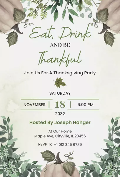Grateful Harvest Thanksgiving Celebration Invitation Template