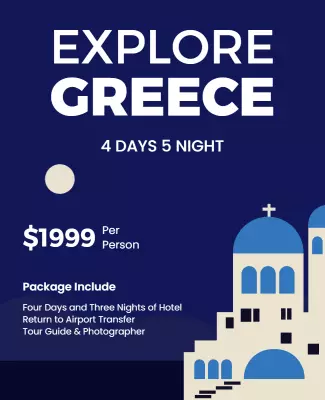 Vibrant Blue Greece Travel Package Adventure Flyer Template