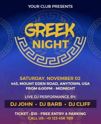 Greek Night Club Event Flyer Template