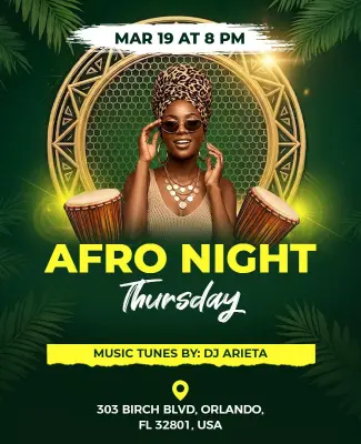 Green Afro Night Thursday Music Event Flyer Template