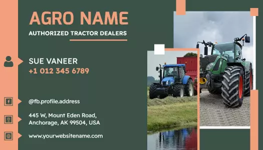 Green Agricultural Tractor Dealer Business Card Template