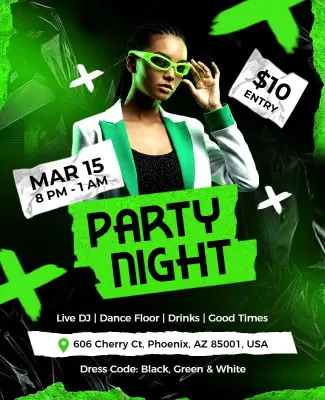 Green and Black Nightclub Party Flyer Template