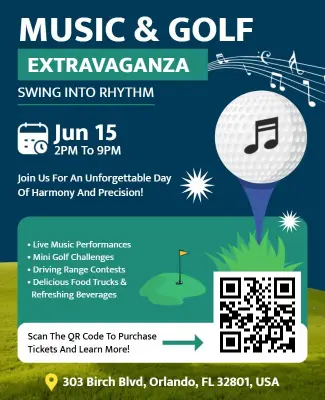 Green and Blue Music and Golf Harmony Event Flyer Template