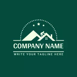 Green and White Roofing Company with Iconic House Silhouette Logo Template