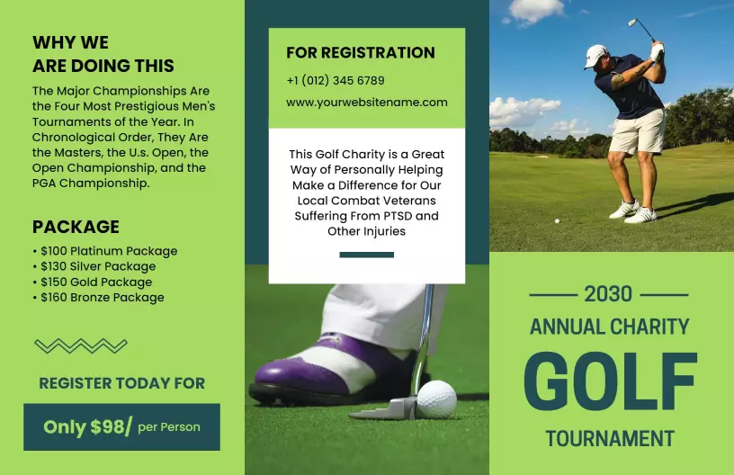 Green Annual Charity Golf Tournament Registration Brochure Template