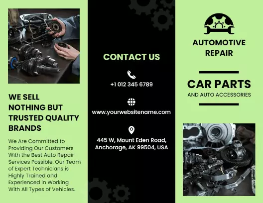 Green Automotive Repair Car Parts and Services Brochure Template
