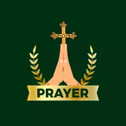 Green Background Featuring Hands in Prayer with Cross Logo Template