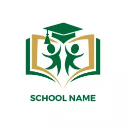 Green Book Design Featuring Graduating Students and School Logo Template