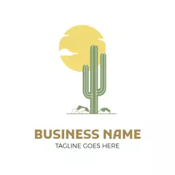 Green Cactus Against a Bright Yellow Desert Sunset Logo Template
