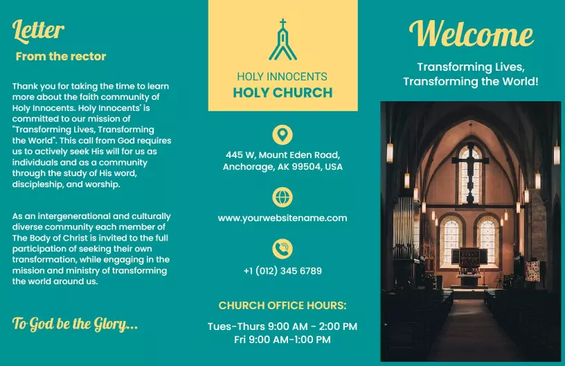 Green Church Welcome Letter and Community Outreach Brochure Template