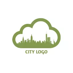 Green Cloudy Skyline Illustrating Urban Cityscape Logo Template