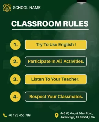 Green Educational Classroom Rules Information Poster Template