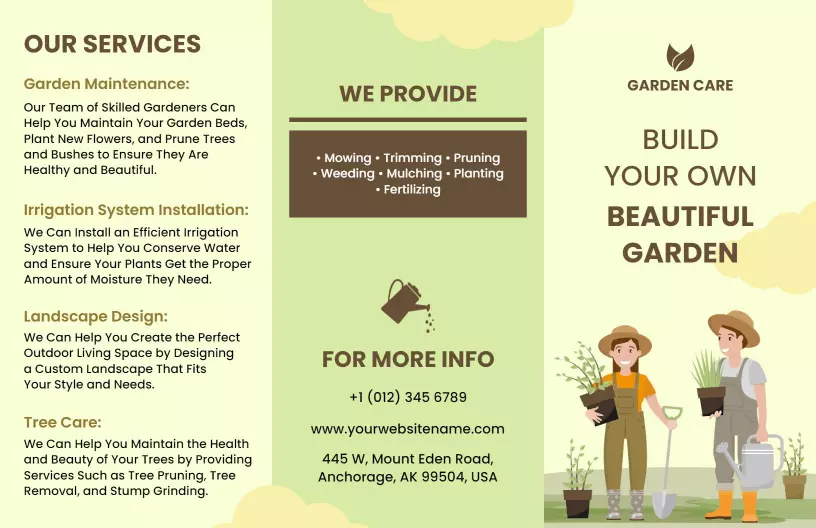 Green Gardening Service and Maintenance Options Brochure Template