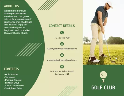 Green Golf Club Experience with Events and Contests Brochure Template