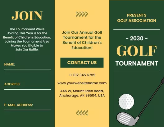 Green Golf Tournament 2023 Fundraiser Event Brochure Template