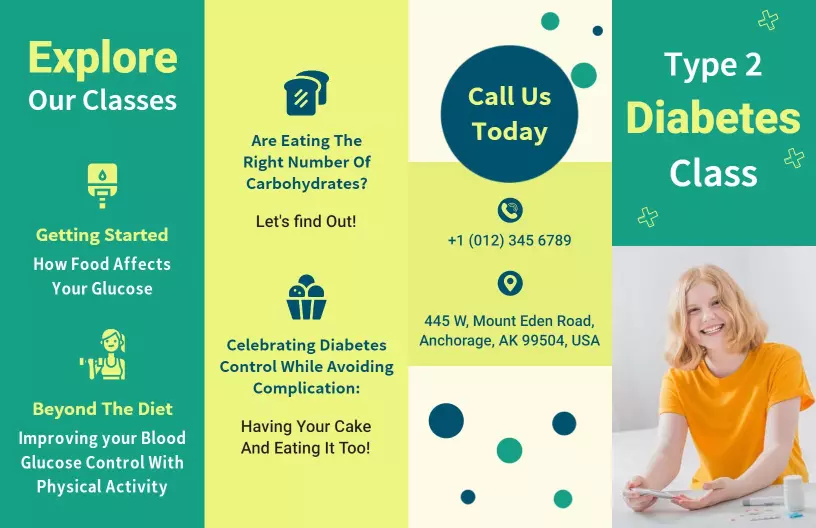 Green HealthCare Diabetes Management and Exercise Class Brochure Template