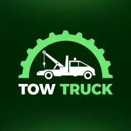Green Industrial Tow Truck Design Highlighting Reliable Service Logo Template