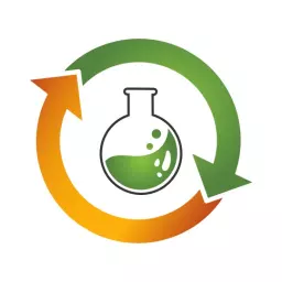 Green Laboratory Flask Surrounded by Circular Arrows Logo Template