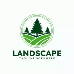 Green Landscape Design Showcasing Professional Lawn Care Logo Template
